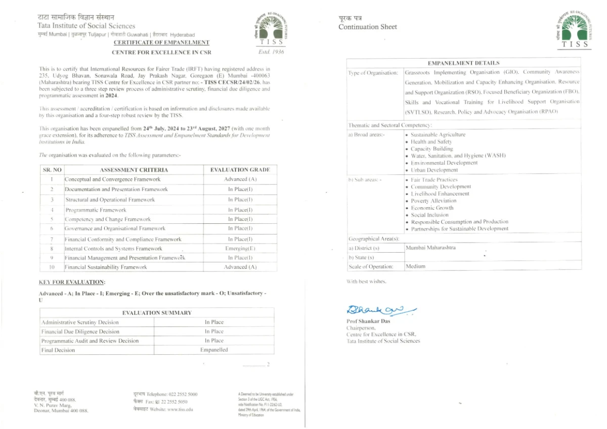TISS Certificate Of Empanelment